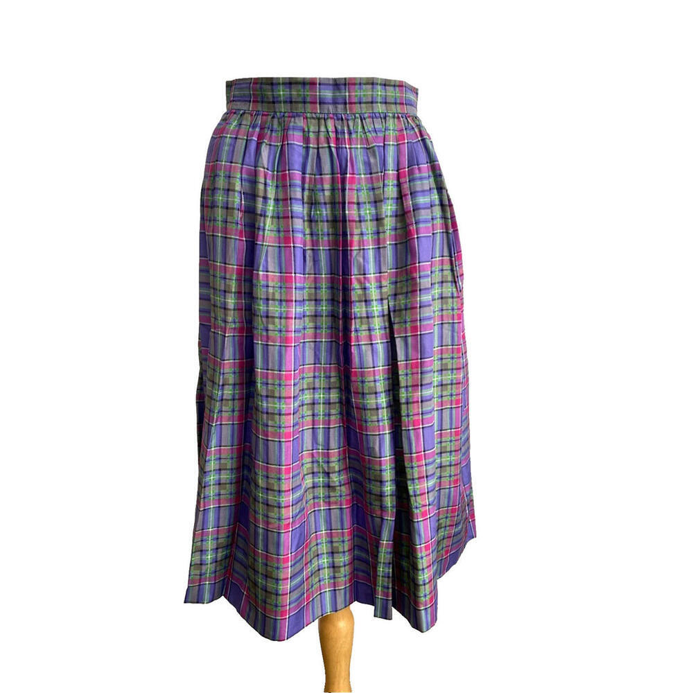 Vintage Chanel Creations Plaid Silk Skirt Fr-34 Us-2 Xs